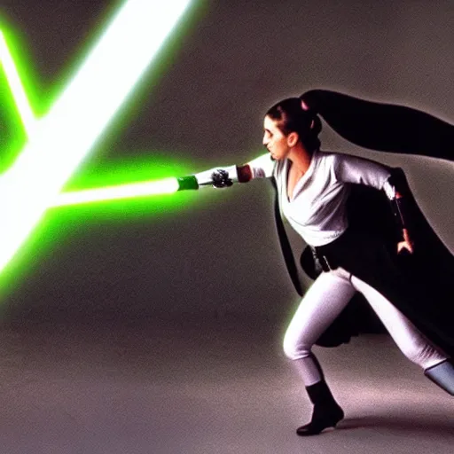 Prompt: princess leia fighting darth vader in a lightsaber battle