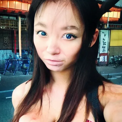 Image similar to catgirl with arnold schwarzenegger face, japan, japanese, cute, adorable, photograph, instagram