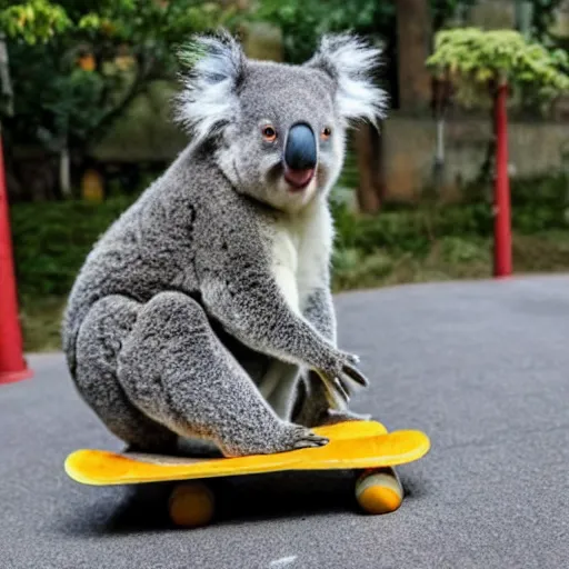 Image similar to photo of a Koala skateboarding in china