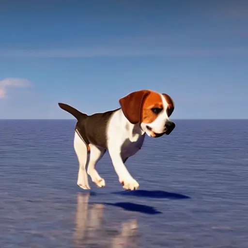 Prompt: masive 1 0 0 meters beagle dog over the sea, epic cinematic, 4 k, very high detail