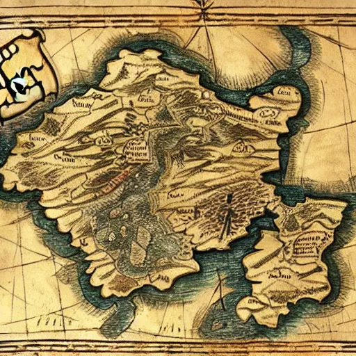 Image similar to medieval map, deviantart, artstation, fantasy