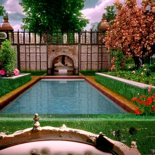 Image similar to hyperrealism photography computer simulation visualisation of detailed old bath in the detailed ukrainian village garden in dramatic scene from movie the big lebowski ( 1 9 9 8 )