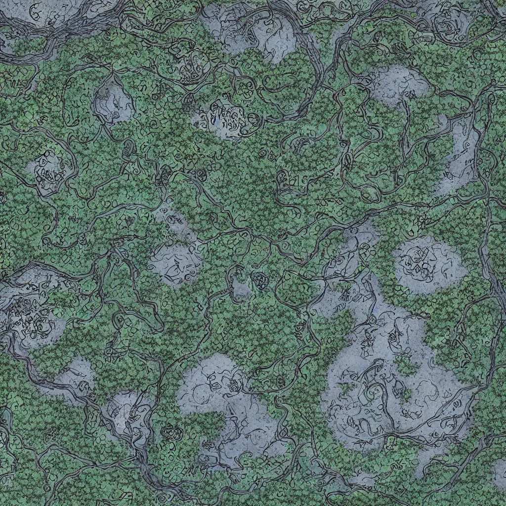 Image similar to a ttrpg map of a moonlit clearing in the woods, gridless, beautiful, 8 k, high quality digital art