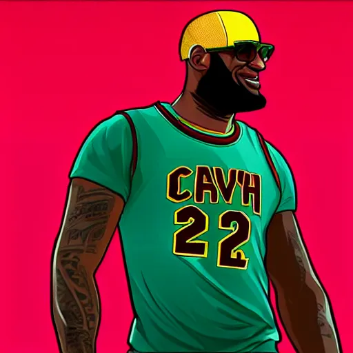 Image similar to lebron james as a character of gta V , videogame, loading screen