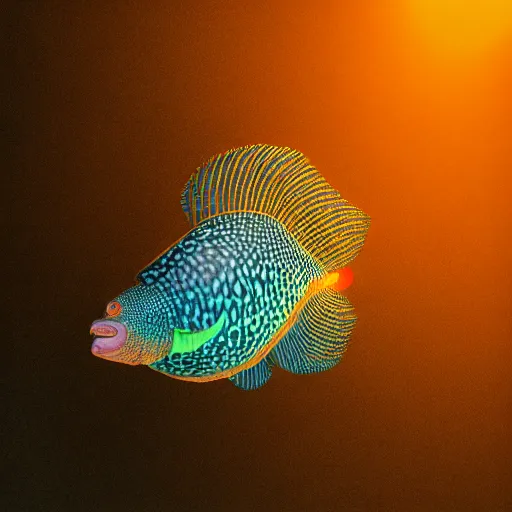 Prompt: a hyperrealistic 3 d octane render of a fish populated by mandelbrot fractals, unreal engine, dramatic lighting, volumetric lighting, backlit, vray lighting, ray tracing, ultra detailed, photorealism, neon, glowing