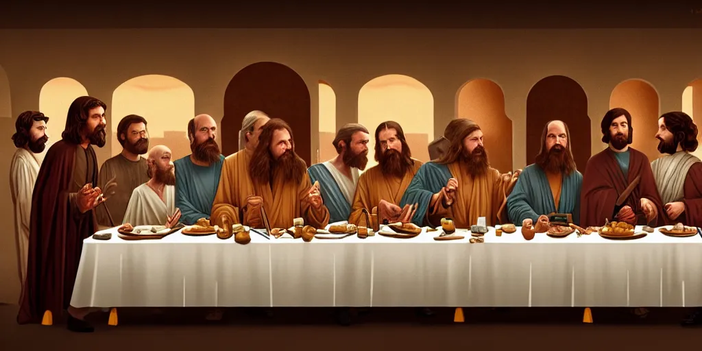 Prompt: star wars last supper by wes anderson, digital painting, trending on artstation, sharp focus, 4 k