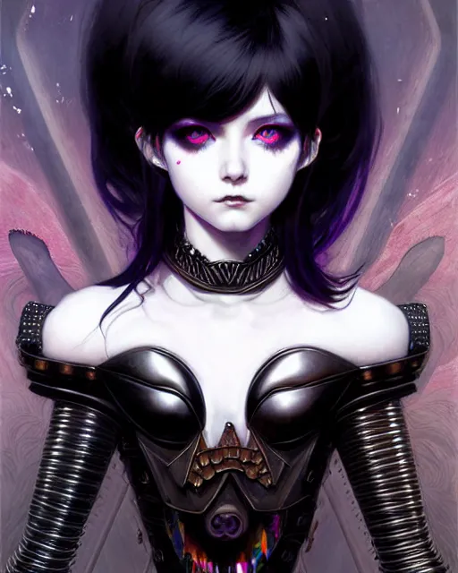 Image similar to portrait of beautiful cute goth girl with short white hairs in warhammer armor, art by ( ( ( kuvshinov ilya ) ) ) and wayne barlowe and gustav klimt and artgerm and wlop