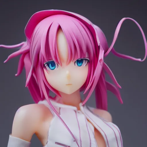 Image similar to High definition professional photograph of vocaloid figure, beautifully detailed and lights. Highly detailed and pretty face and eyes. Full-body shot, upper body