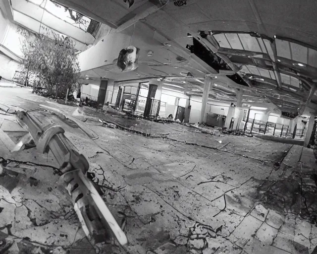 Image similar to camera footage of a Hundreds of Rabid Zerg in an abandoned shopping mall, high exposure, dark, monochrome, camera, grainy, CCTV, security camera footage, timestamp, zoomed in, fish-eye lens, Nightmare Fuel, Evil, Zerg, Brood Spreading, horrifying, lunging at camera :4