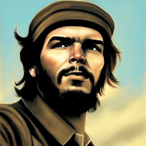 Image similar to a portrait of che guevara in a scenic landscape, by charlie bowater