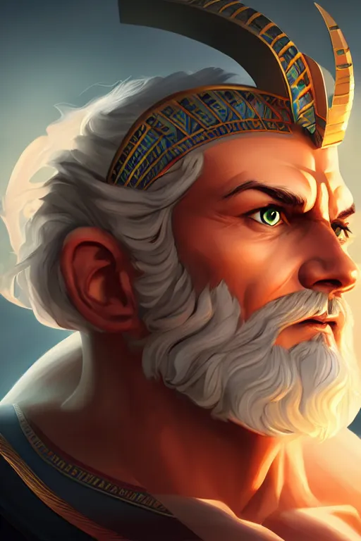 Image similar to the god zeus, egyptian setting, portrait, sharp focus, digital art, cgsociety, concept art, post processed, dynamic lighting, artstation, by emylie boivin and rossdraws