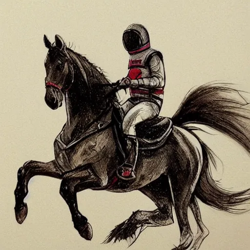 Image similar to concept art of a horse riding on the astronaut