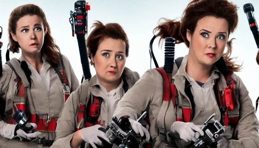 Image similar to big budget remake of ghost busters with all female cast that isn't funny.