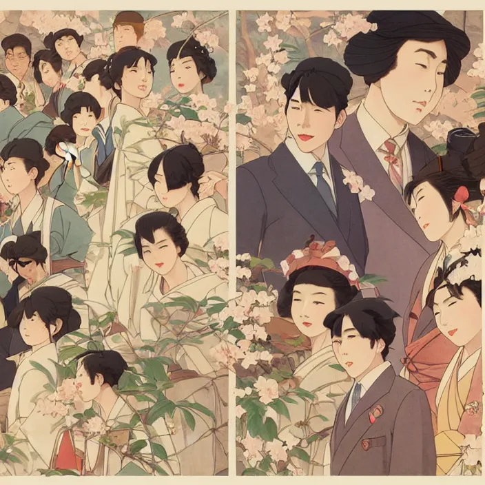 Prompt: japanese city, spring, in the style of studio ghibli, j. c. leyendecker, greg rutkowski, artem