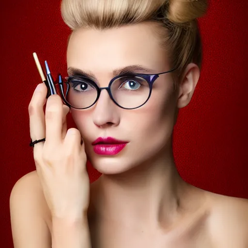 Prompt: middle aged beautiful french woman with blonde hair tied in a strict bun, manicuring nails, spectacles, lots of makeup, arrogant, rich, expensive voluminous dress, digital art, high quality, 8 k, detailed, d & d character,