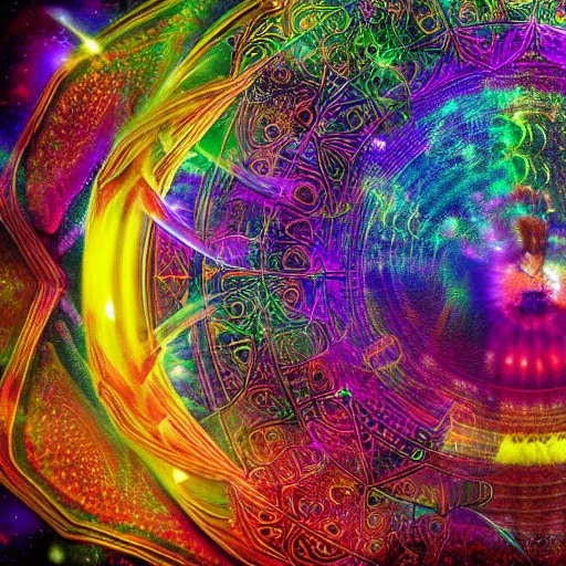 Prompt: dmt, entities, psychedelic, cosmos, space, magical atmosphere, beautifully detailed, ultra realistic