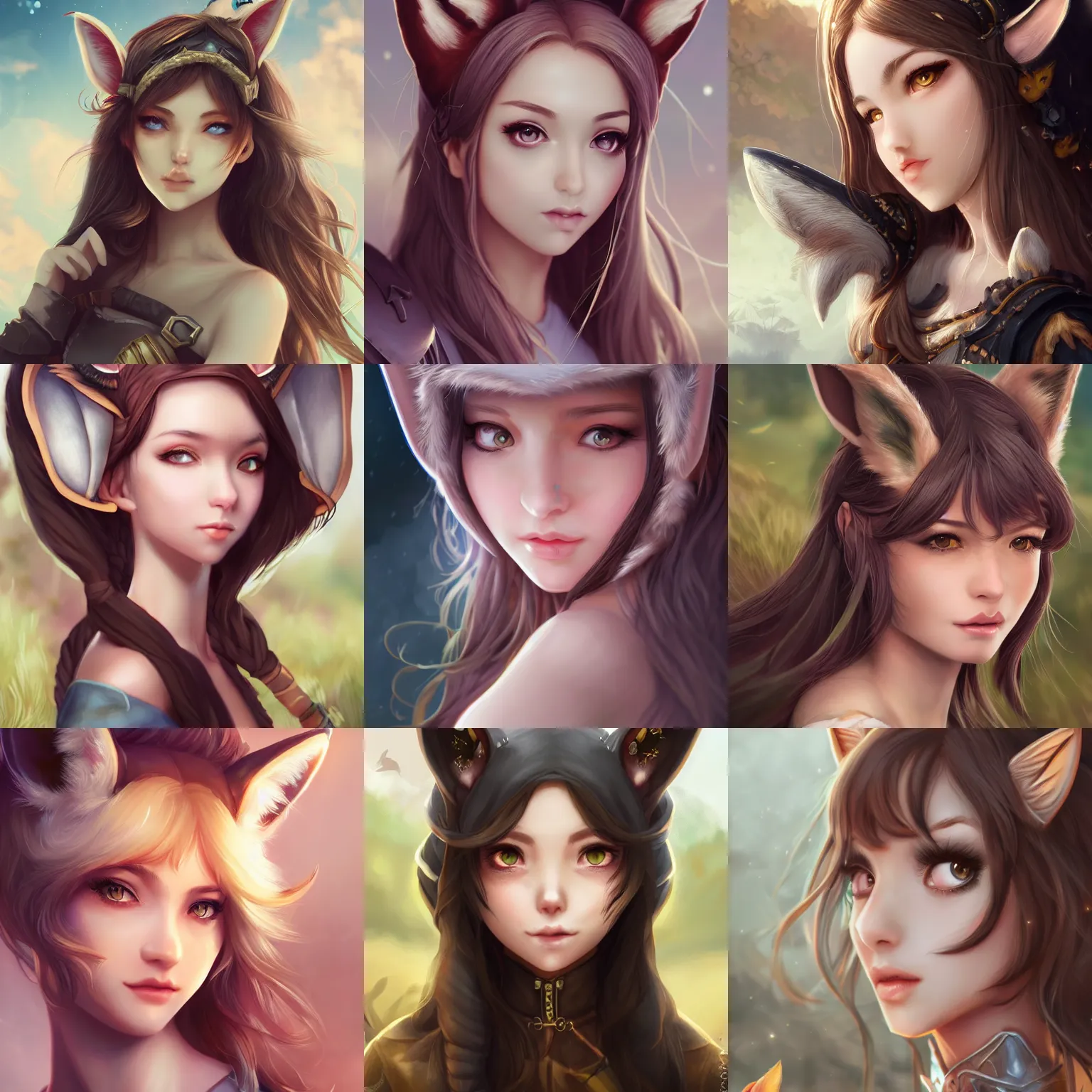 Prompt: A high fantasy girl with fox ears, countryside, by Artgerm, face close up, official media, beautiful, detailed, high quality, 4K, epic, trending on artstation and behance