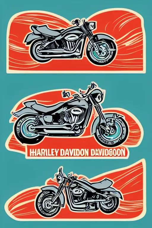 Image similar to Harley Davidson motorbike , sticker, colorful, illustration, highly detailed, simple, smooth and clean vector curves, no jagged lines, vector art, smooth