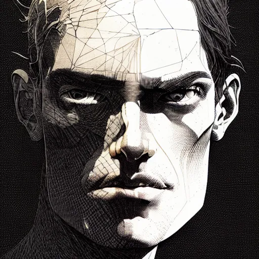 Image similar to portrait top light, by killian eng and bernie wrightson and martin deschambault and conrad roset, inspired by city of lost children, etching, fine, sharp high detail,