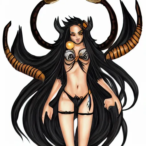 Image similar to Scorpion monstergirl in the style of Monster Girl Encyclopedia