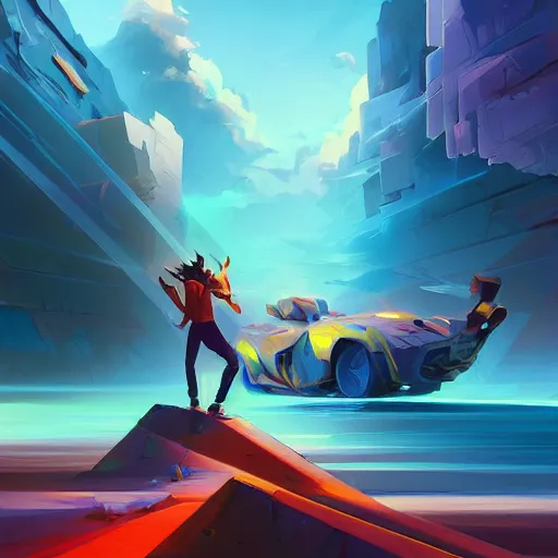 Prompt: unstoppable object meets immovable force, retrowave, behance hd, concept art by jesper ejsing, by rhads, makoto shinkai cyril rolando, madgwick