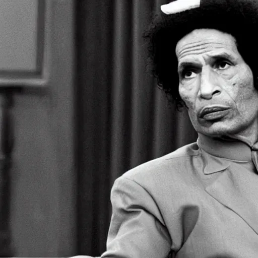 Image similar to A still of Muammar Gaddafi in Seinfield