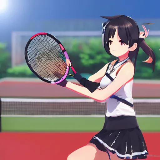 Image similar to taihou_(azur lane) playing tennis, high quality, official arts of azur lane