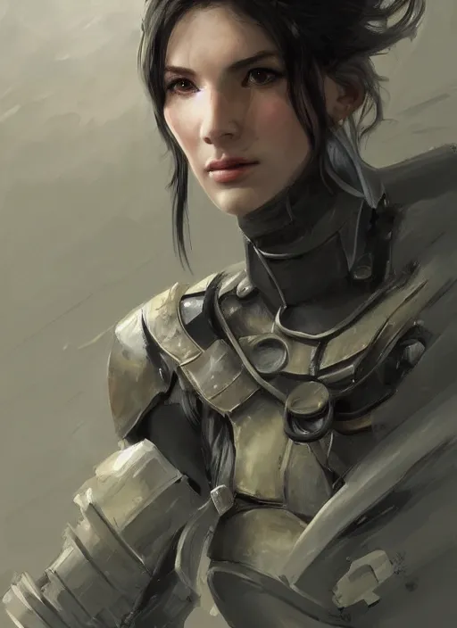 Image similar to a professional painting of a beautiful young female, clothed in military armor, olive skin, long dark hair, beautiful bone structure, symmetrical facial features, intricate, elegant, digital painting, concept art, smooth, sharp focus, illustration, from Metal Gear, by Ruan Jia and Mandy Jurgens and Artgerm and William-Adolphe Bouguerea