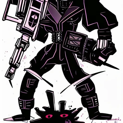 Image similar to a cyberpunk skull character drawn by genndy tartakovsky in the style of samurai jack