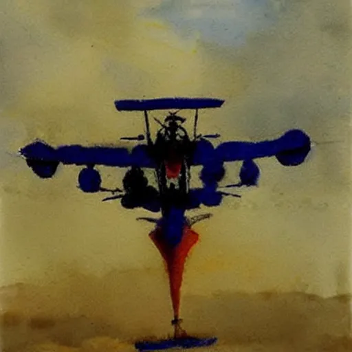 Prompt: flying airplane, watercolor painting by john singer sargent, beautiful artwork