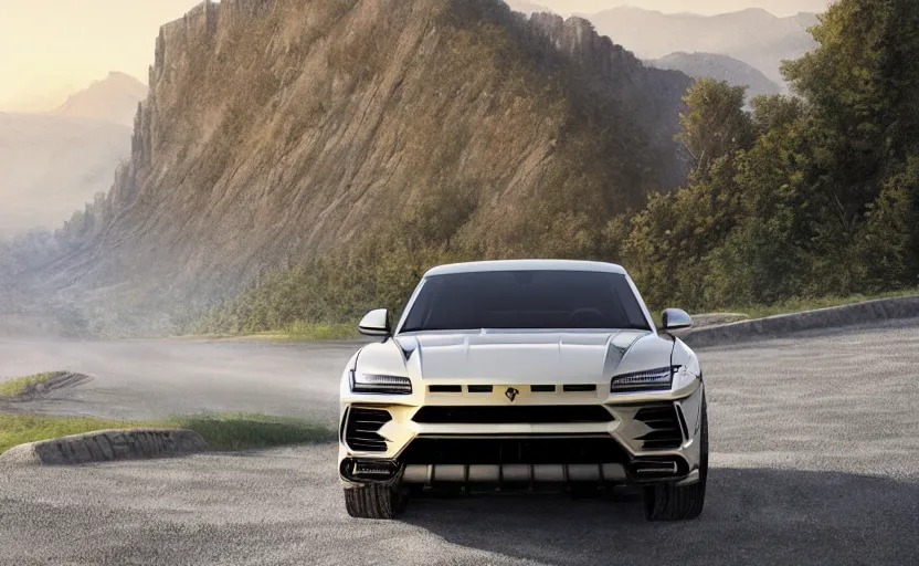 Prompt: urus supercar in montain, digital art,ultra realistic,ultra detailed, ultra wide Lens, art by greg rutkowski