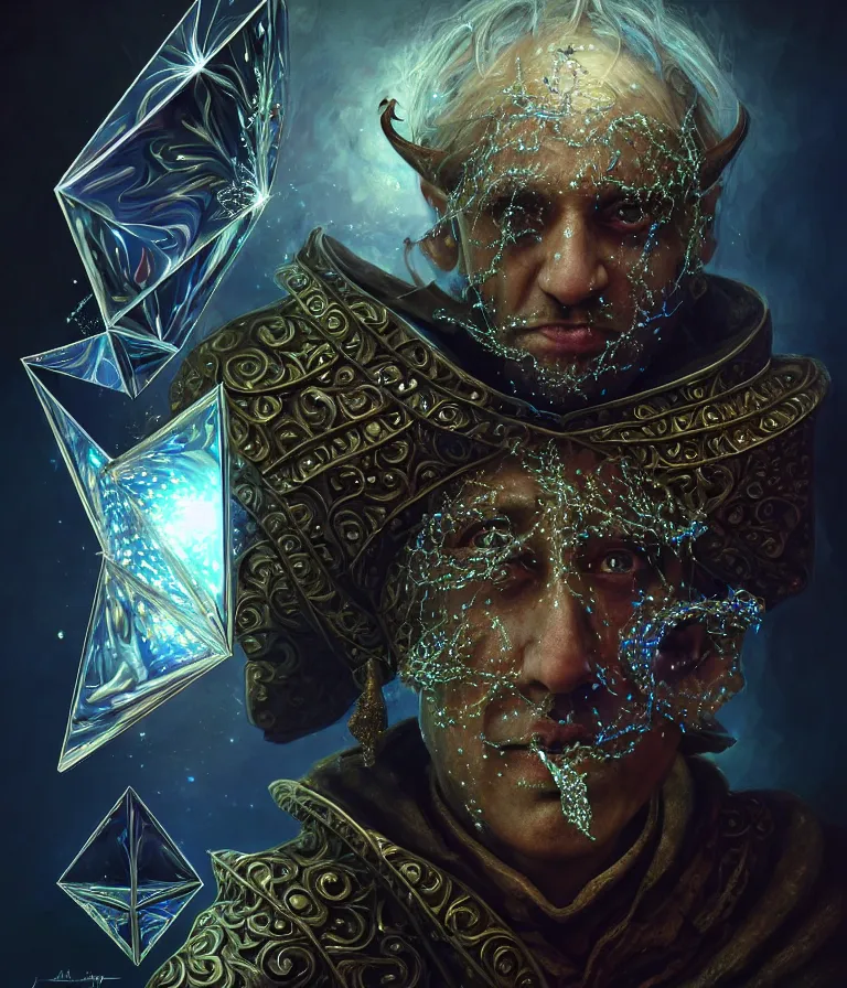 Image similar to front!!! shot of a court jester!!! character, mesmerizing fractal hypercubes, platinum cracked, dark holography!!!, future, metallic galactic, crystalline edges, polygonal, elegant, highly detailed, centered, (((artstation, concept art, jagged, sharp focus, artgerm, Tomasz Alen Kopera, Peter Mohrbacher, donato giancola, Joseph Christian Leyendecker, WLOP, Boris Vallejo))), ((raytracing)), mugshot!!!!!, ugly!!!!!!, octane render, nvidia raytracing demo, octane render, nvidia raytracing demo, octane render, nvidia raytracing demo, 8K, cinematic, masterpiece, fine portrait