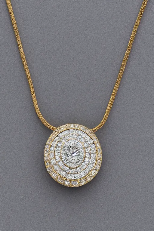 Image similar to gold and diamond pendant with the same shape and features as this photo