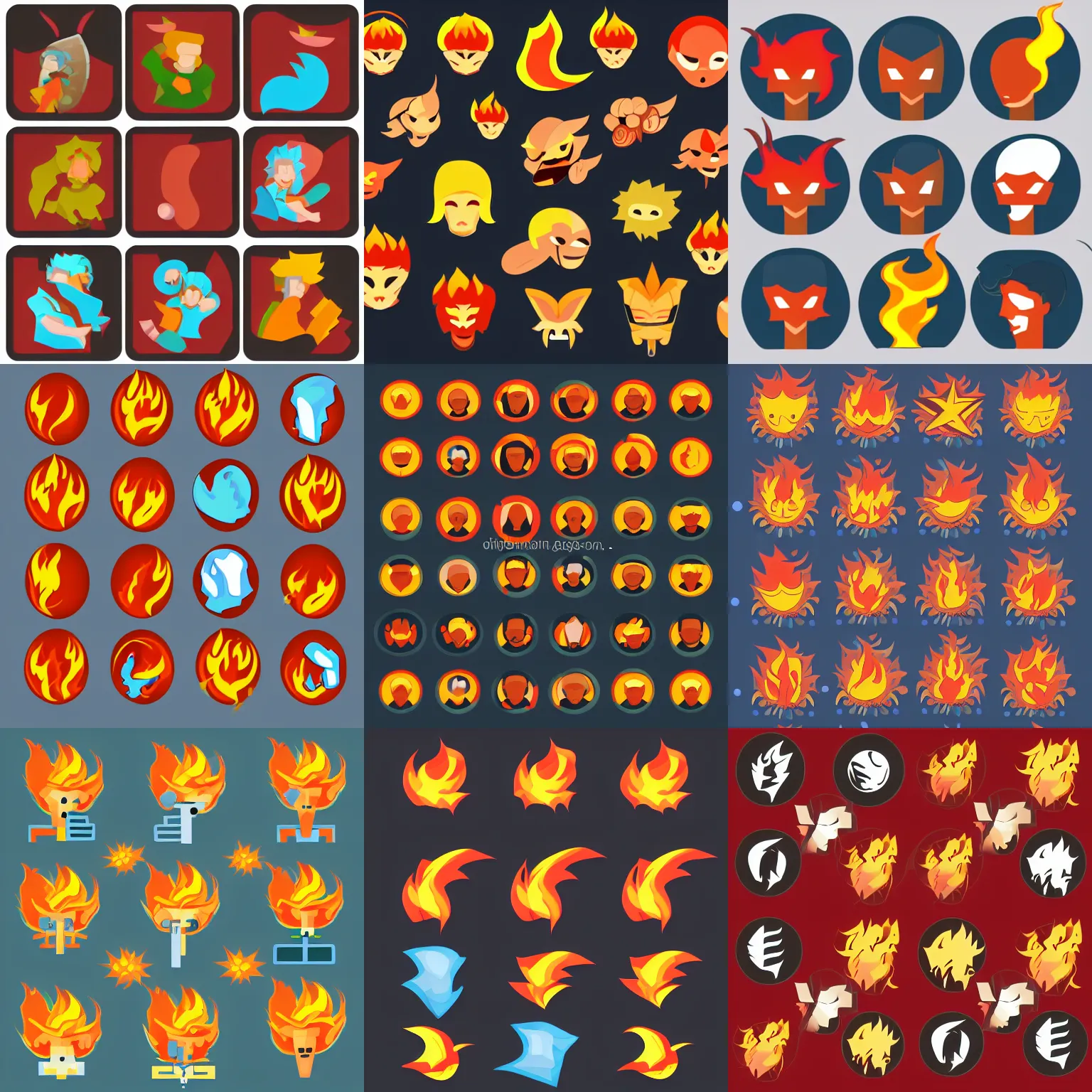 Fire Sprite Sheet Vector Icon Flat Style Stable Diffusion OpenArt