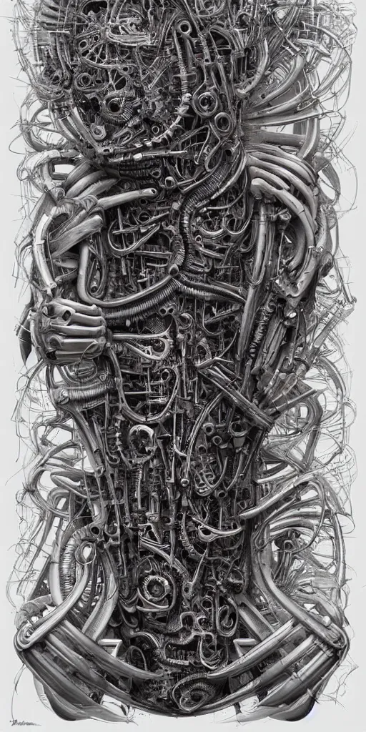 Image similar to biomechanical typography by hr giger and james jean