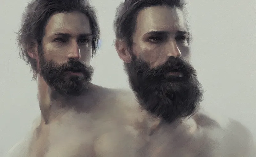 Image similar to a painting of the all father trending on artstation in the style of greg rutkowski, beautiful, male, sensual, natural skin, beard