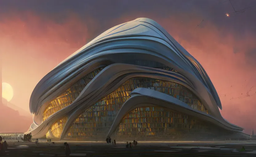 Prompt: exterior shot of utopian architecture building with cinematic lighting by zaha hadid and renzo piano, darek zabrocki and greg ruthkowski, alphonse mucha, simon stalenhag, cinematic, epic, holy place, paradise, scifi, futurism, atmospheric, sunset, concept art, artstation, trending on artstation