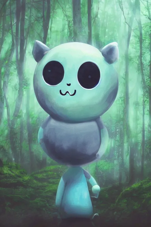 Image similar to A cute little monster in a misty forest art style by Mariko Mori, 4k, 8k