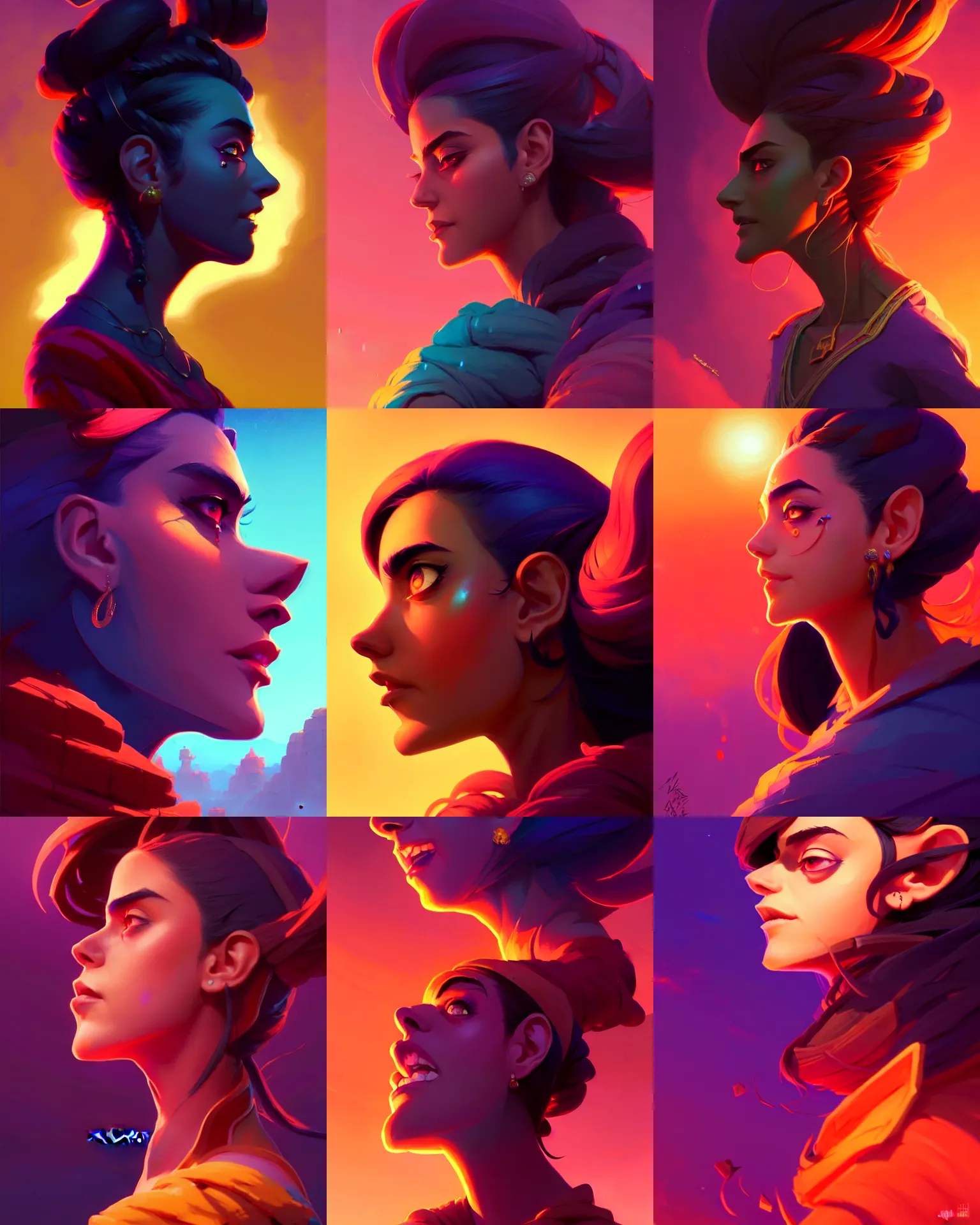 Prompt: side - profile portrait, maya ali mage, gloomhaven, dynamic lighting, gaudy colors, octane render aesthetic, matte painting concept art, official fanart behance hd artstation by jesper ejsing, by rhads and makoto shinkai and lois van baarle and ilya kuvshinov and rossdraws