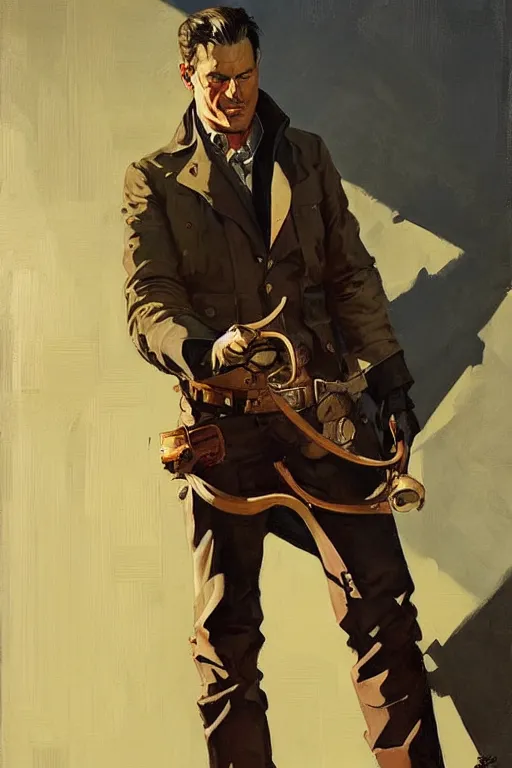 Prompt: arthur morgan, painting by jc leyendecker!! phil hale!, angular, brush strokes, painterly, vintage, crisp