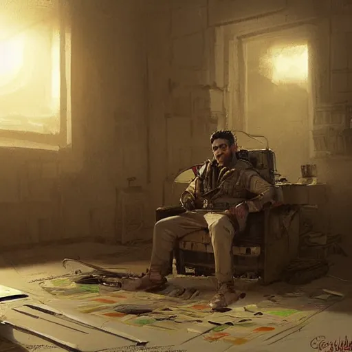 Image similar to a kurdish general in his office making a plan by greg rutkowski