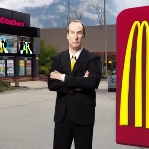 Image similar to Mcdonalds with Bob Odenkirk wearing McDonalds Uniform