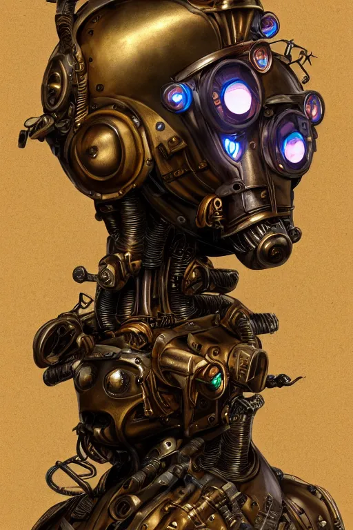 Image similar to steampunk helmet fantasy art mask robot ninja stylized digital illustration sharp focus, elegant intricate digital painting artstation concept art global illumination ray tracing advanced technology chaykin howard and campionpascale and cooke darwyn and davis jack