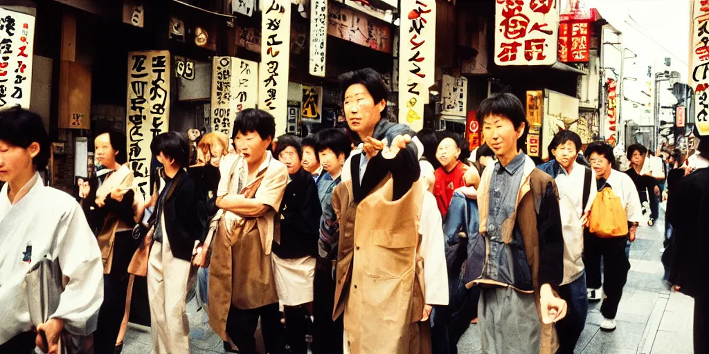 Prompt: street photography of an izakaya midday, people in 9 0 s fashion, in tokyo shinjuku, shot on kodak gold with a canon 3 5 mm lens aperture f / 5. 6, masterful photography by haruto hoshi and yang seung - woo and saul leiter, hyper - realistic