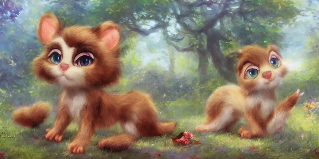 Image similar to 3d Littlest Pet Shop animal, forest, realistic fur, master painter and art style of Noel Coypel, art of Émile Eisman-Semenowsky, art of Édouard Bisson