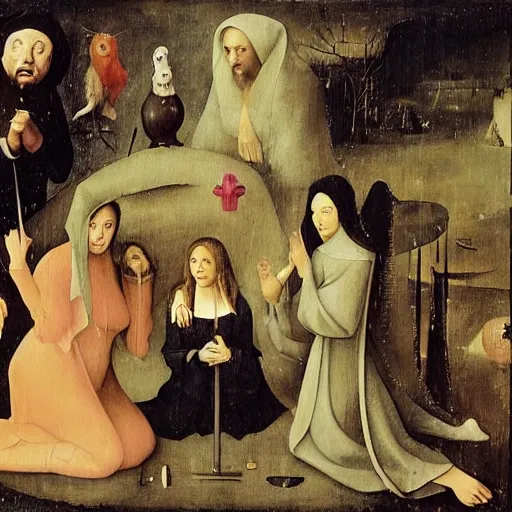 Image similar to the cast of friends, pained by hieronymus bosch