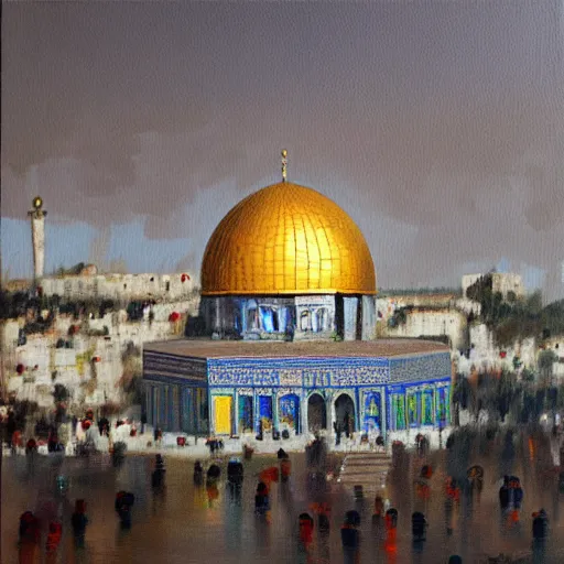 Image similar to dome of the rock, oil painting