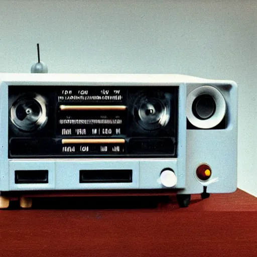 Prompt: colorful 80s Memphis group Style radio by Dieter Rams