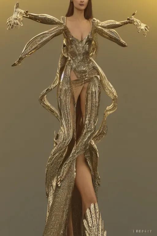 Prompt: a highly detailed 4 k render of a beautiful alien goddess bella hadid angel in iris van herpen dress schiaparelli in diamonds in style of alphonse mucha trending on artstation made in unreal engine 4