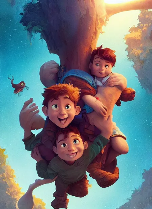 Image similar to a cute mother fostering her two sons in an adventure movie by nuri iyem, james gurney, james jean, greg rutkowski, anato finnstark. pixar. hyper detailed, 5 0 mm, award winning photography